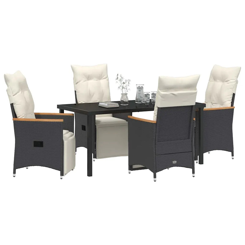 Garden Dining Set with Cushion 5 pcs Black Poly Rattan
