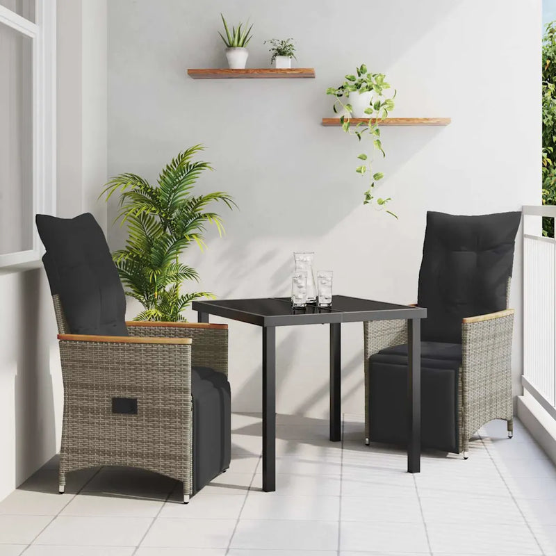 Garden Dining Set with Cushion 3 pcs Grey Poly Rattan