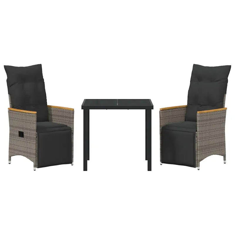 Garden Dining Set with Cushion 3 pcs Grey Poly Rattan