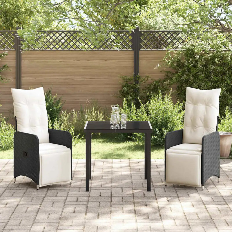 Garden Dining Set with Cushion 3 pcs Black Poly Rattan