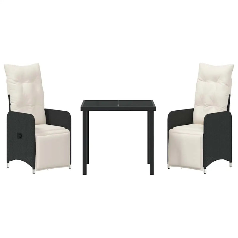 Garden Dining Set with Cushion 3 pcs Black Poly Rattan