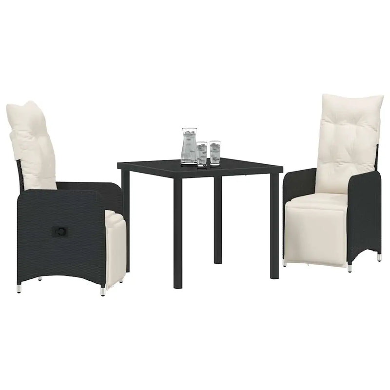 Garden Dining Set with Cushion 3 pcs Black Poly Rattan