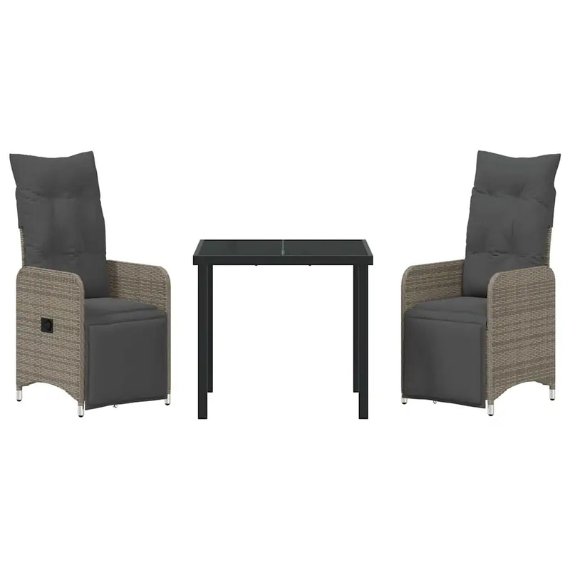 Garden Dining Set with Cushion 3 pcs Grey Poly Rattan