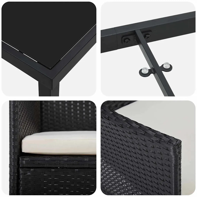 Garden Dining Set with Cushion 3 pcs Black Poly Rattan