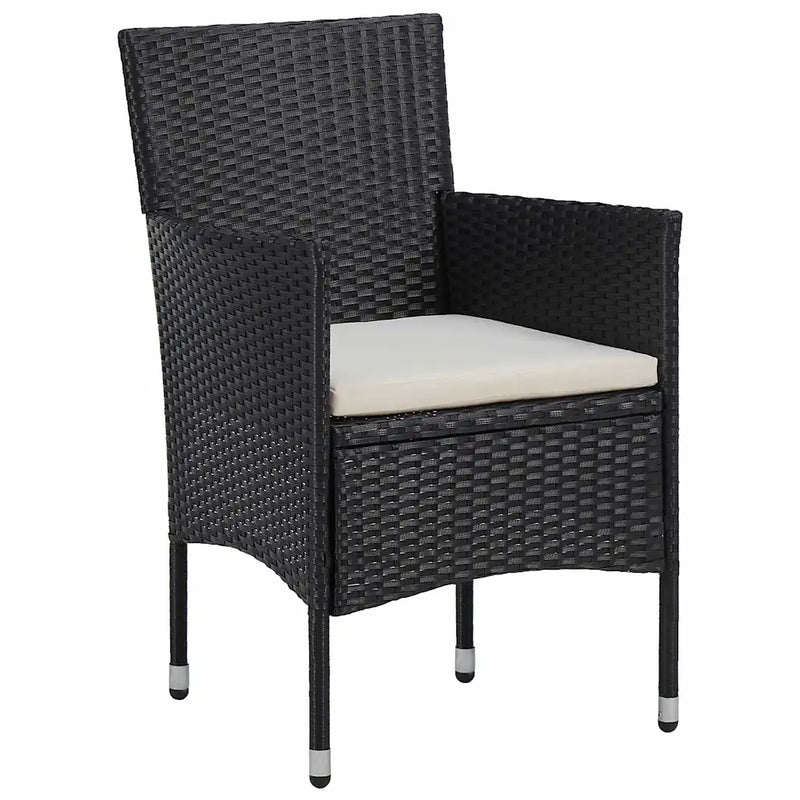 Garden Dining Set with Cushion 3 pcs Black Poly Rattan