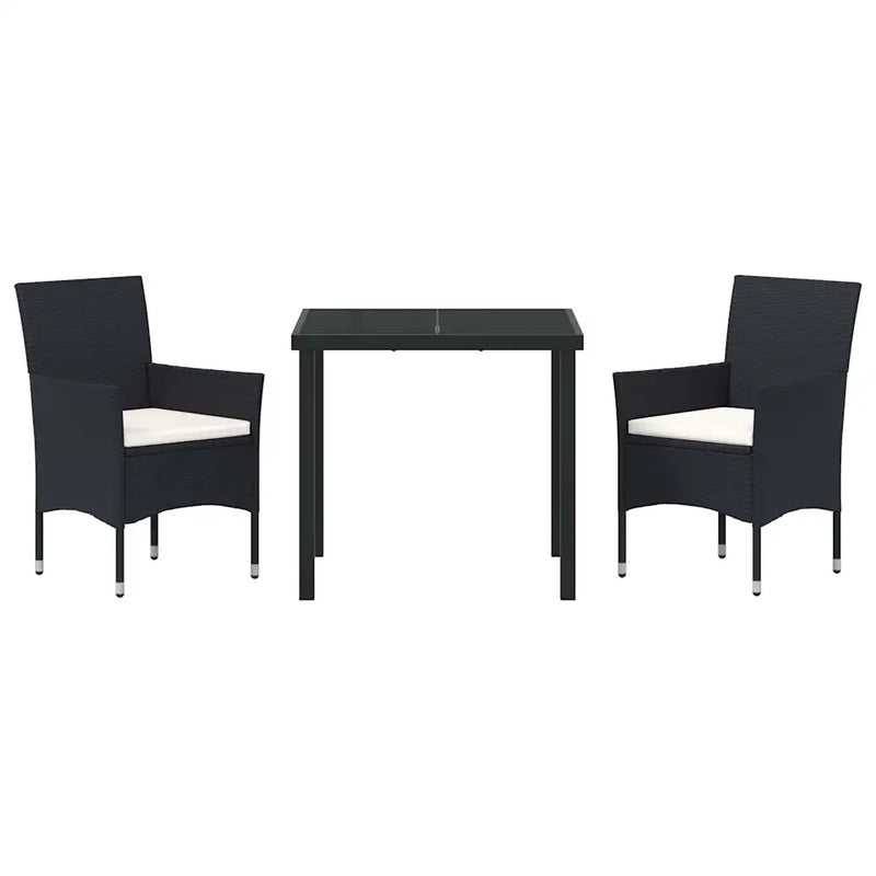Garden Dining Set with Cushion 3 pcs Black Poly Rattan