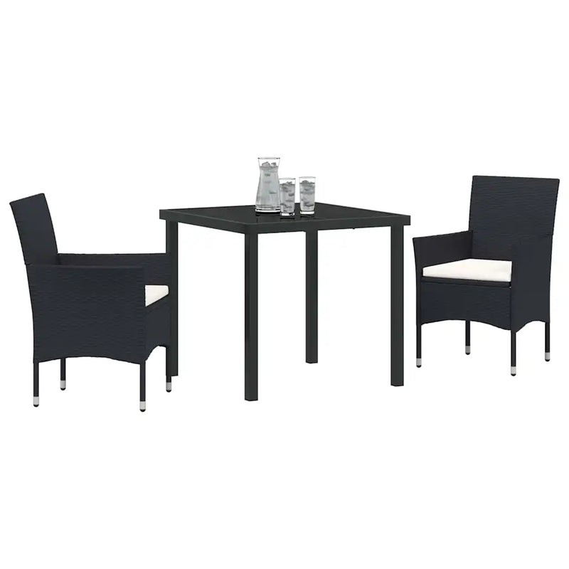 Garden Dining Set with Cushion 3 pcs Black Poly Rattan