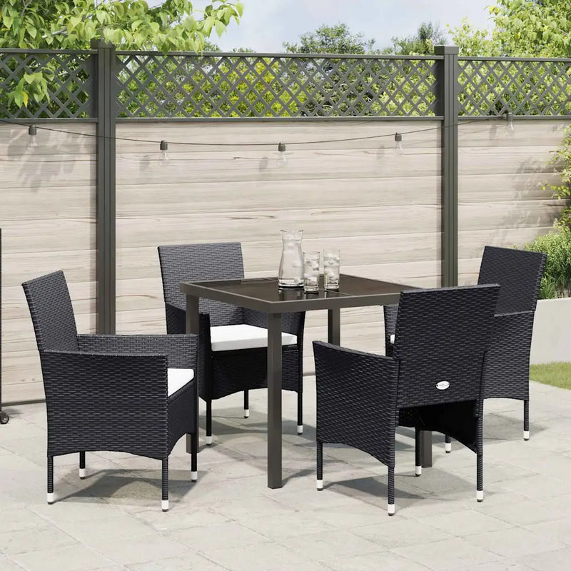 Garden Dining Set with Cushion 5 pcs Black Poly Rattan