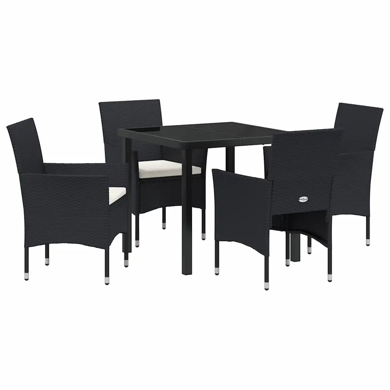 Garden Dining Set with Cushion 5 pcs Black Poly Rattan
