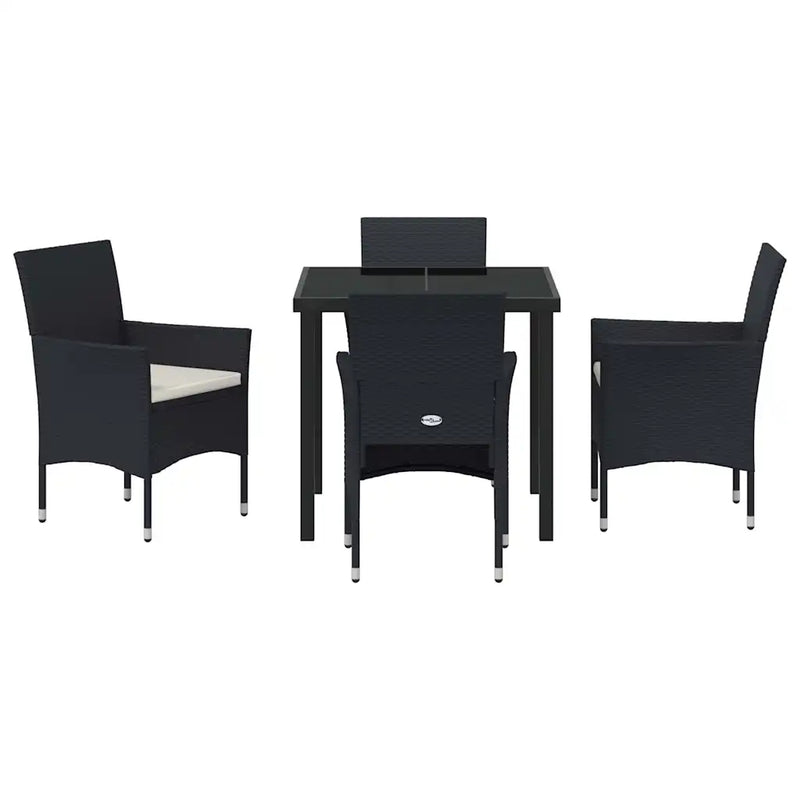 Garden Dining Set with Cushion 5 pcs Black Poly Rattan