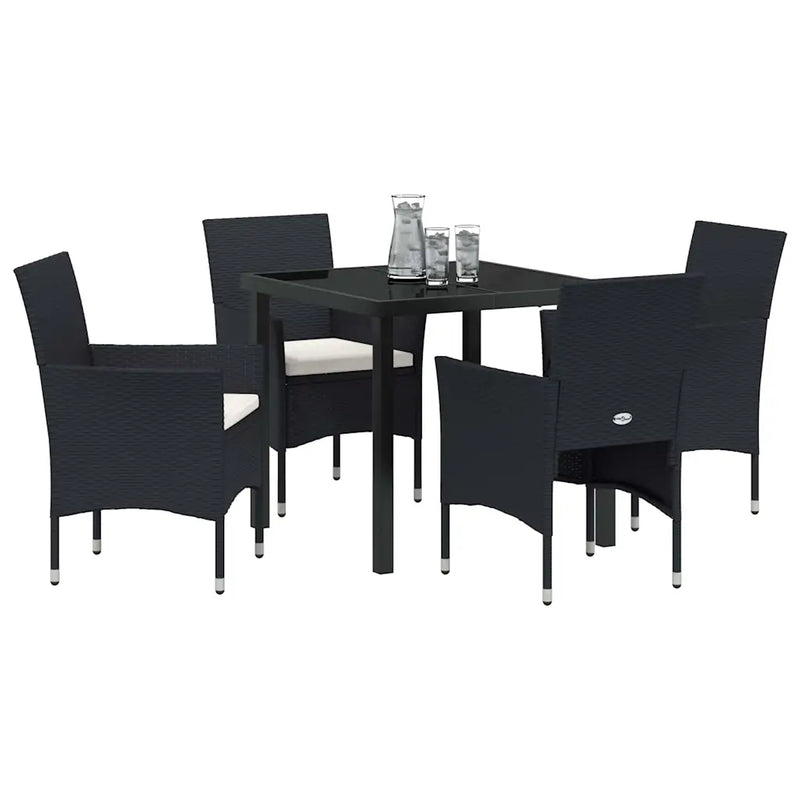 Garden Dining Set with Cushion 5 pcs Black Poly Rattan