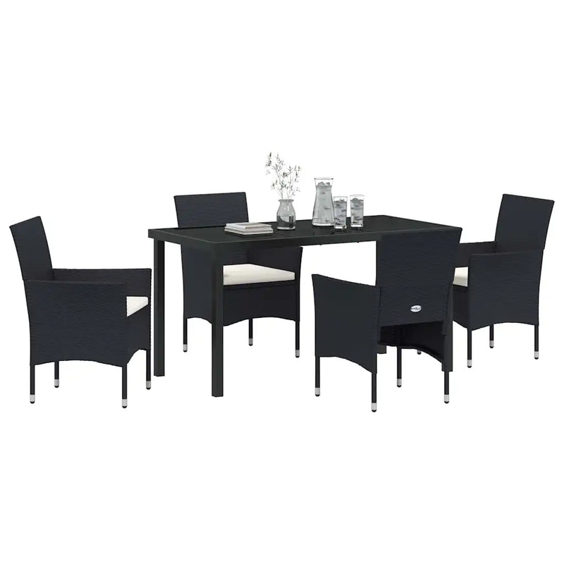 Garden Dining Set with Cushion 5 pcs Black Poly Rattan