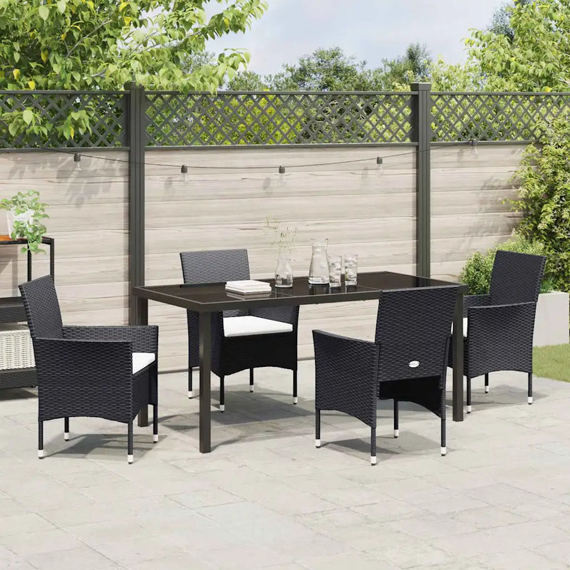 Garden Dining Set with Cushion 5 pcs Black Poly Rattan