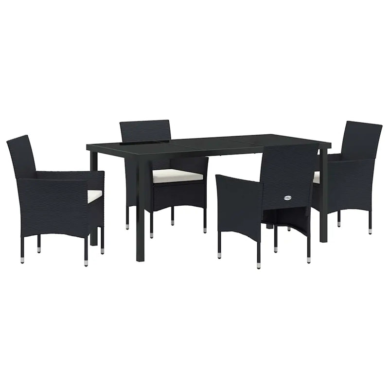 Garden Dining Set with Cushion 5 pcs Black Poly Rattan