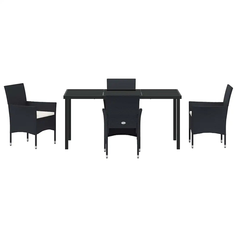 Garden Dining Set with Cushion 5 pcs Black Poly Rattan