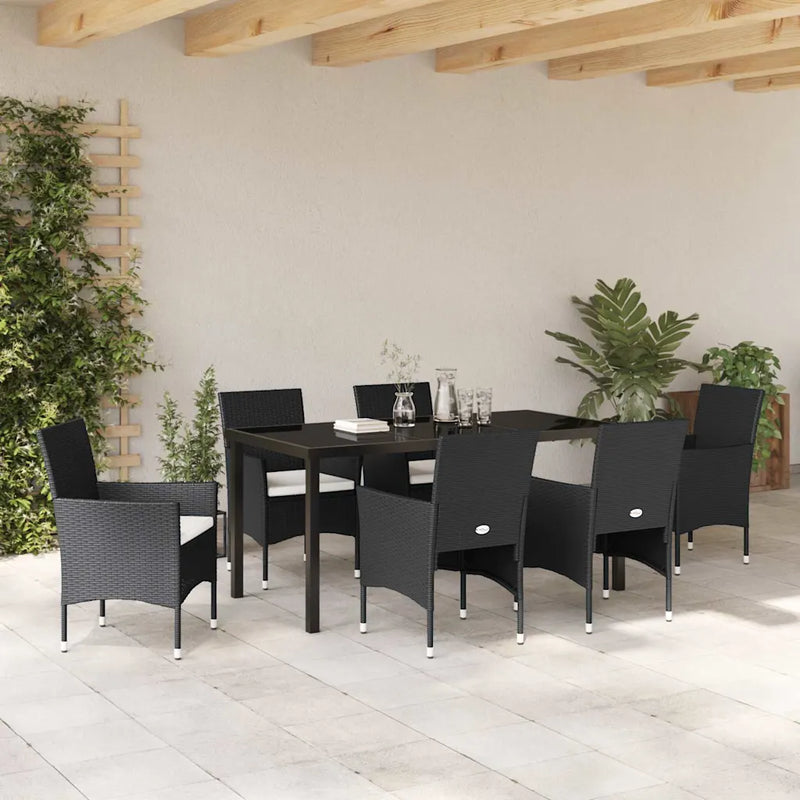 Garden Dining Set with Cushion 7 pcs Black Poly Rattan