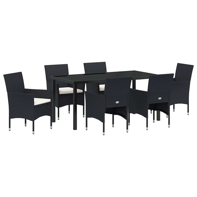 Garden Dining Set with Cushion 7 pcs Black Poly Rattan