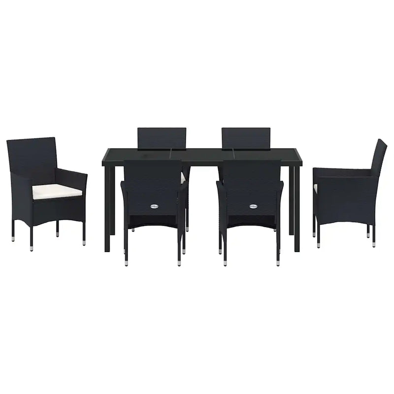 Garden Dining Set with Cushion 7 pcs Black Poly Rattan