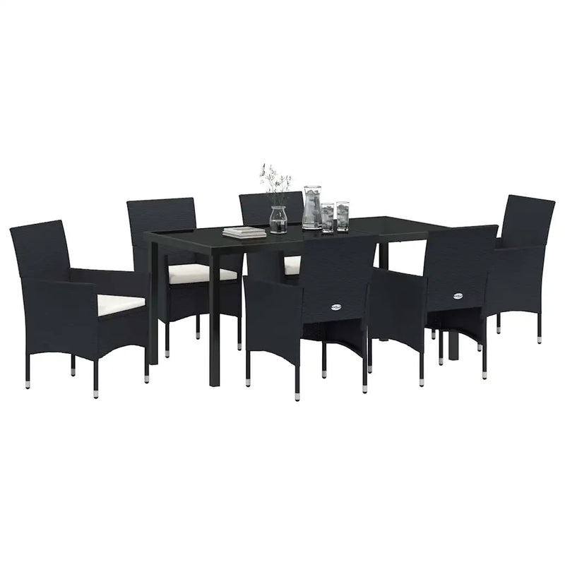 Garden Dining Set with Cushion 7 pcs Black Poly Rattan