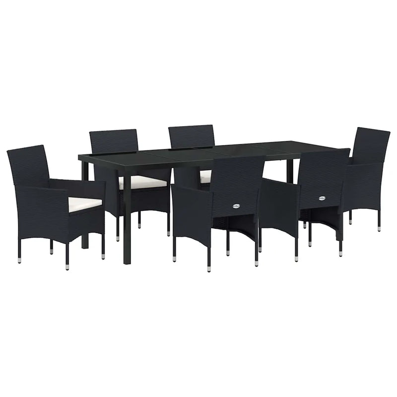 Garden Dining Set with Cushion 7 pcs Black Poly Rattan