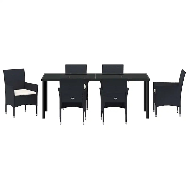 Garden Dining Set with Cushion 7 pcs Black Poly Rattan