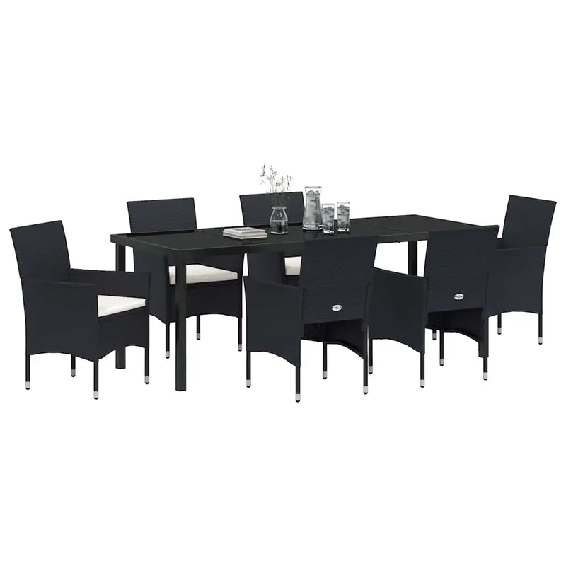Garden Dining Set with Cushion 7 pcs Black Poly Rattan