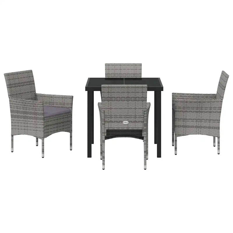 Garden Dining Set with Cushion 5 pcs Grey Poly Rattan