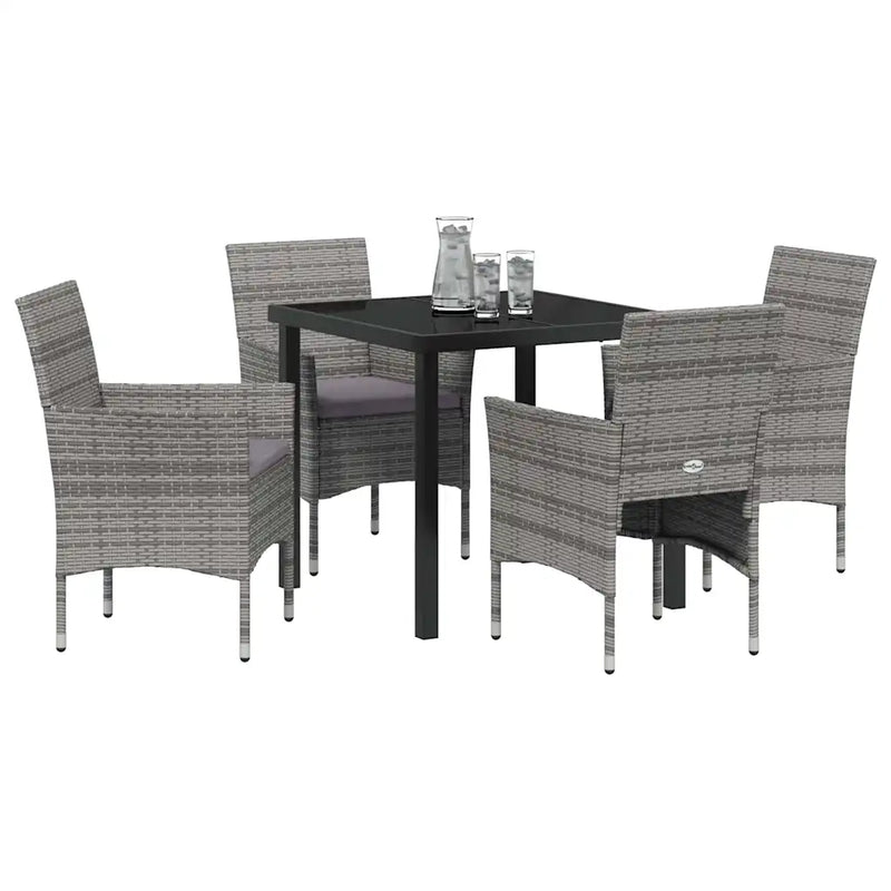 Garden Dining Set with Cushion 5 pcs Grey Poly Rattan