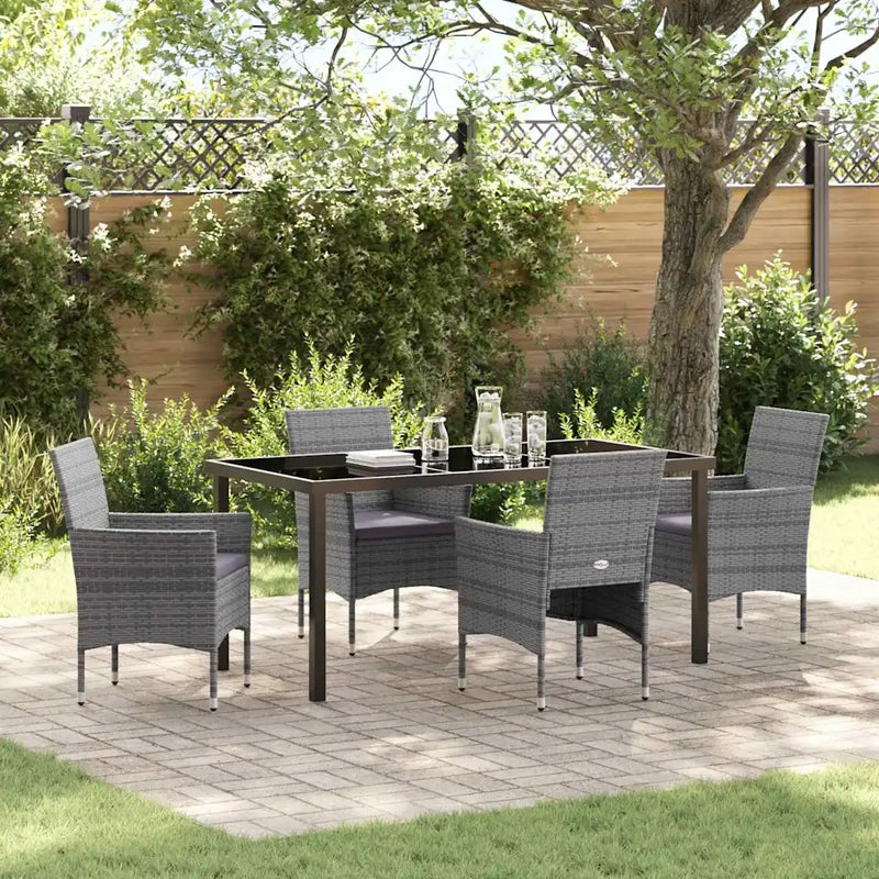 Garden Dining Set with Cushion 5 pcs Grey Poly Rattan