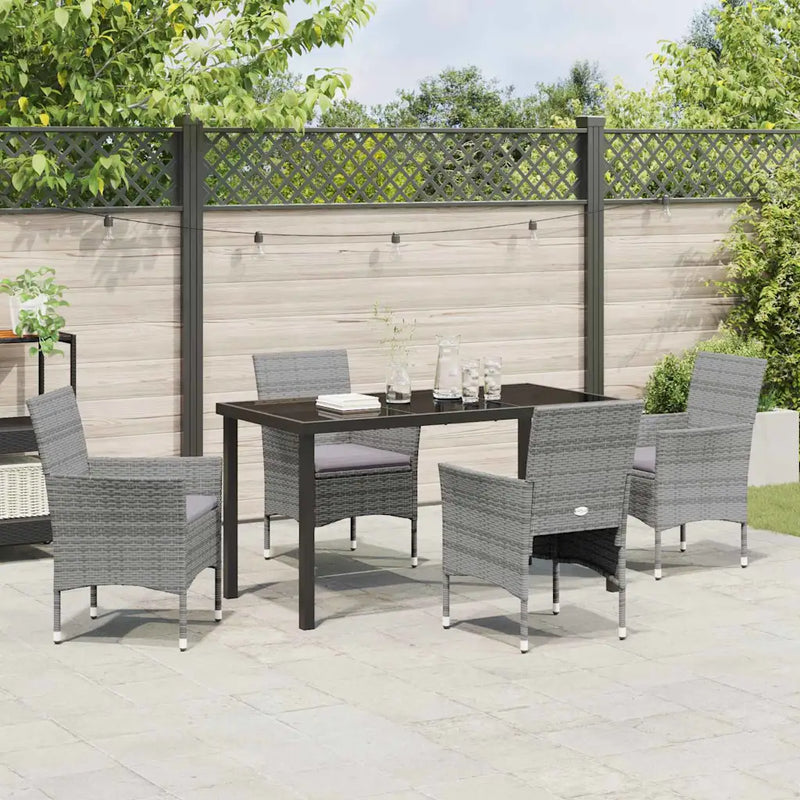 Garden Dining Set with Cushion 5 pcs Grey Poly Rattan