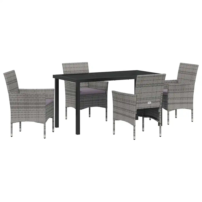 Garden Dining Set with Cushion 5 pcs Grey Poly Rattan