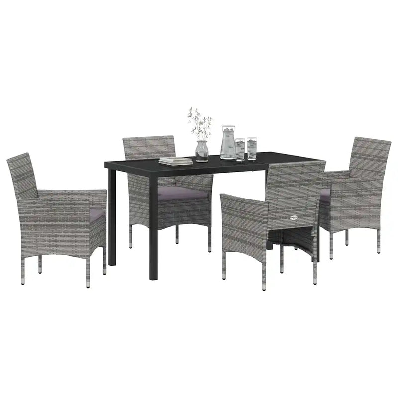 Garden Dining Set with Cushion 5 pcs Grey Poly Rattan