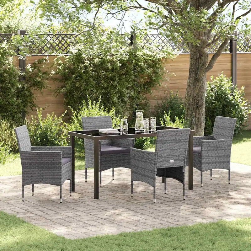 Garden Dining Set with Cushion 5 pcs Grey Poly Rattan
