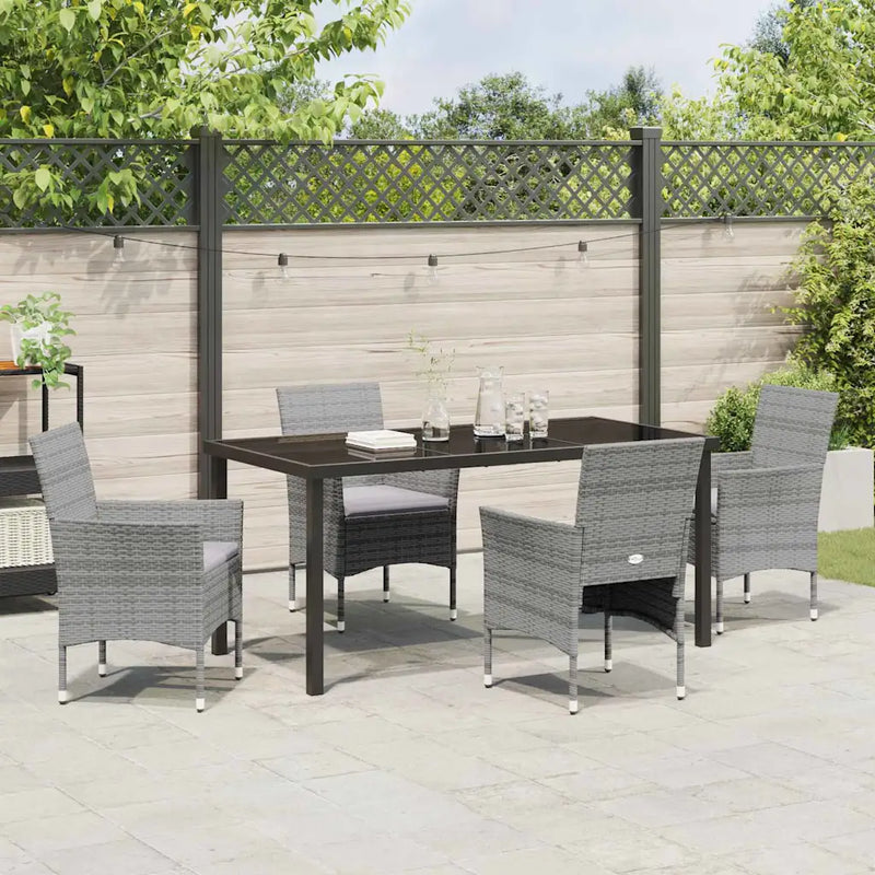 Garden Dining Set with Cushion 5 pcs Grey Poly Rattan