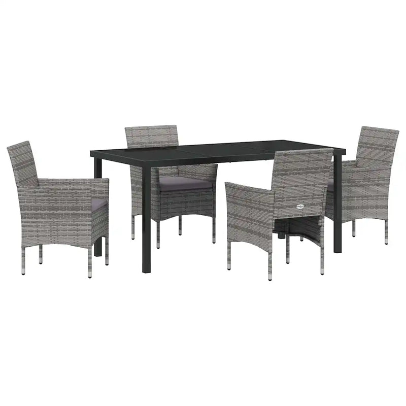 Garden Dining Set with Cushion 5 pcs Grey Poly Rattan