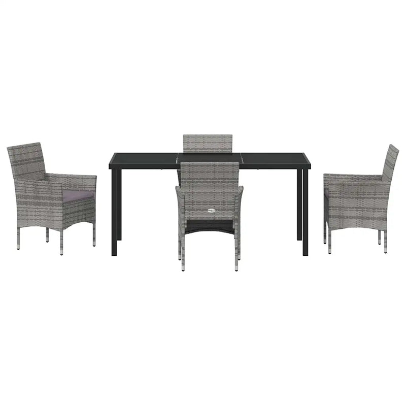 Garden Dining Set with Cushion 5 pcs Grey Poly Rattan
