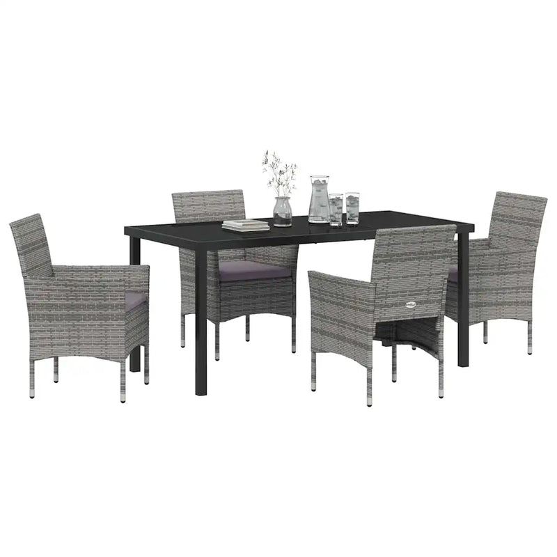 Garden Dining Set with Cushion 5 pcs Grey Poly Rattan