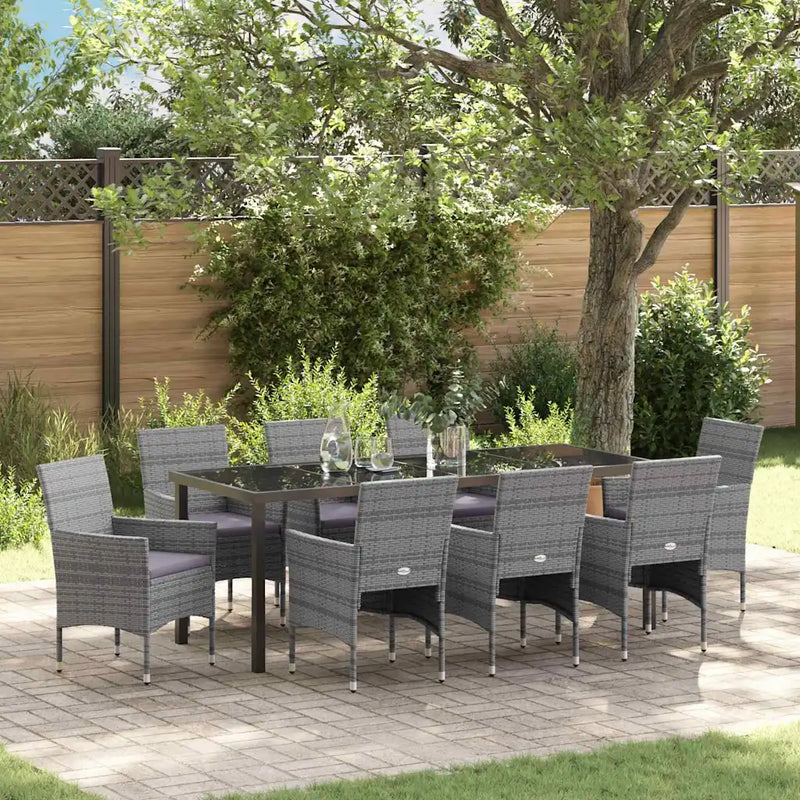 Garden Dining Set with Cushion 9 pcs Grey Poly Rattan