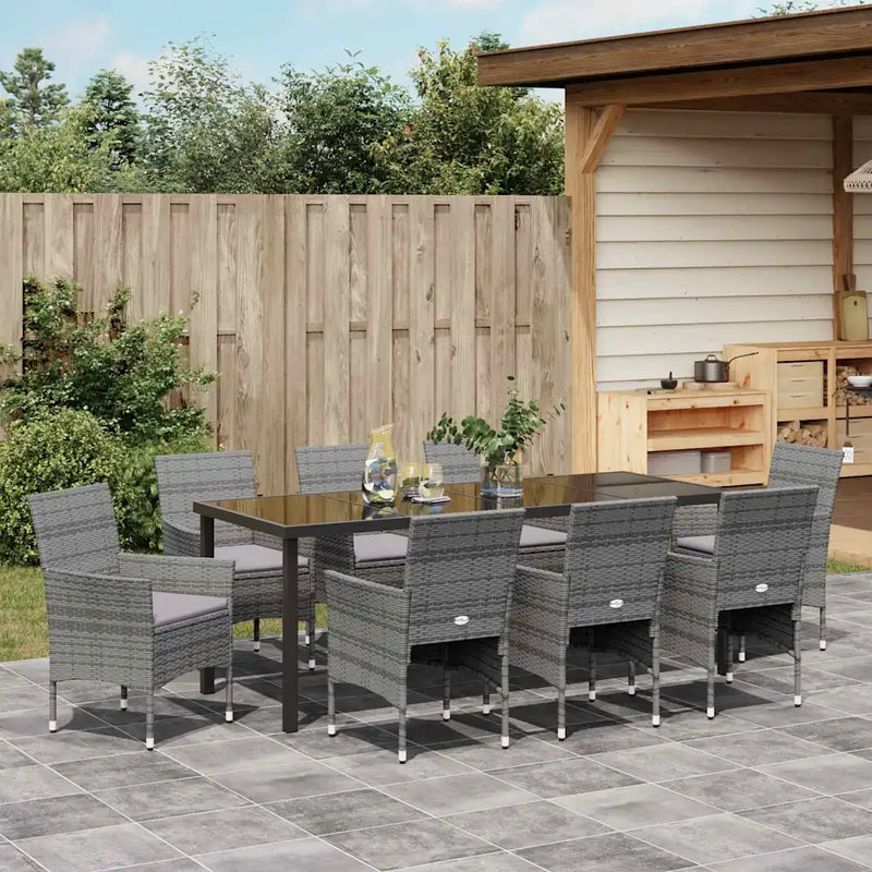 Garden Dining Set with Cushion 9 pcs Grey Poly Rattan