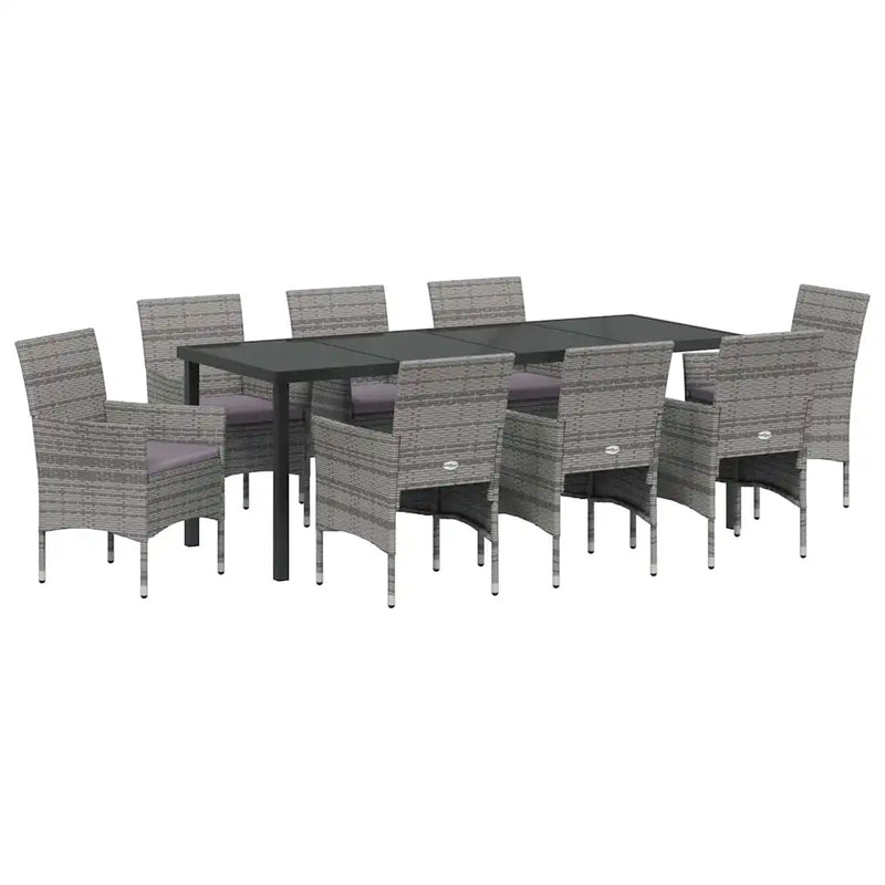 Garden Dining Set with Cushion 9 pcs Grey Poly Rattan