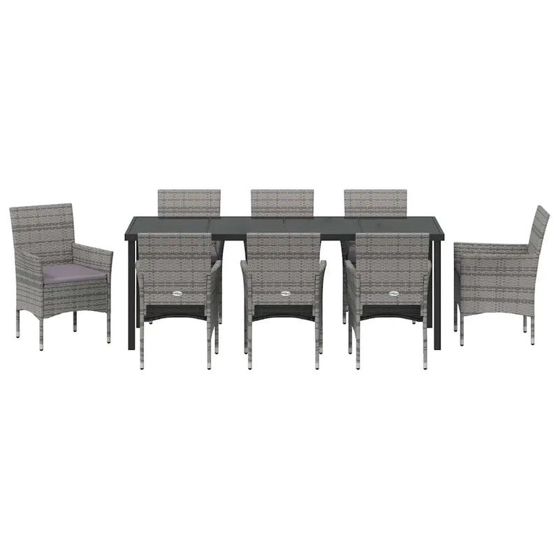 Garden Dining Set with Cushion 9 pcs Grey Poly Rattan