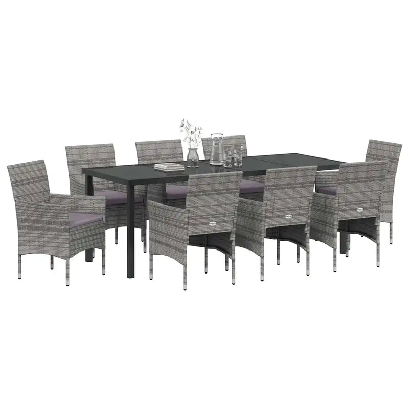 Garden Dining Set with Cushion 9 pcs Grey Poly Rattan