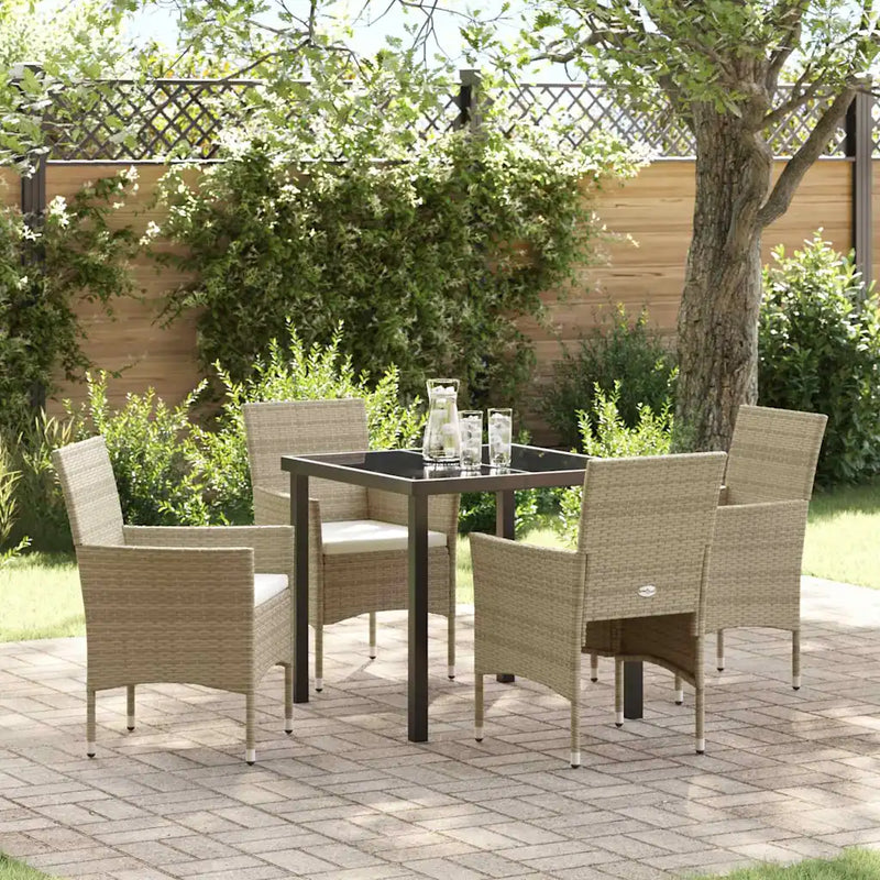 Garden Dining Set with Cushion 5 pcs Beige Poly Rattan