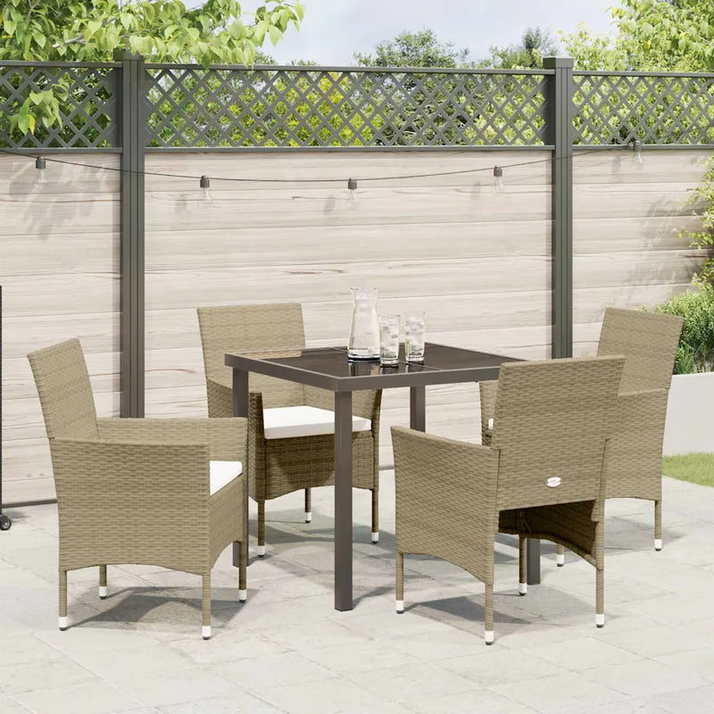 Garden Dining Set with Cushion 5 pcs Beige Poly Rattan