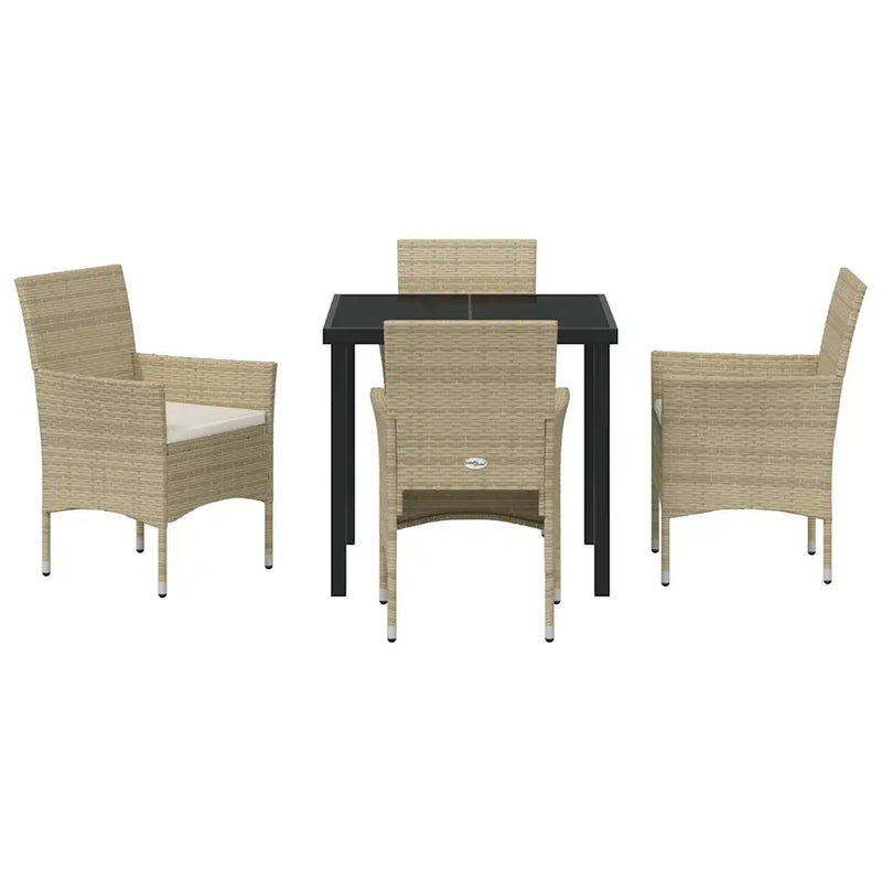 Garden Dining Set with Cushion 5 pcs Beige Poly Rattan