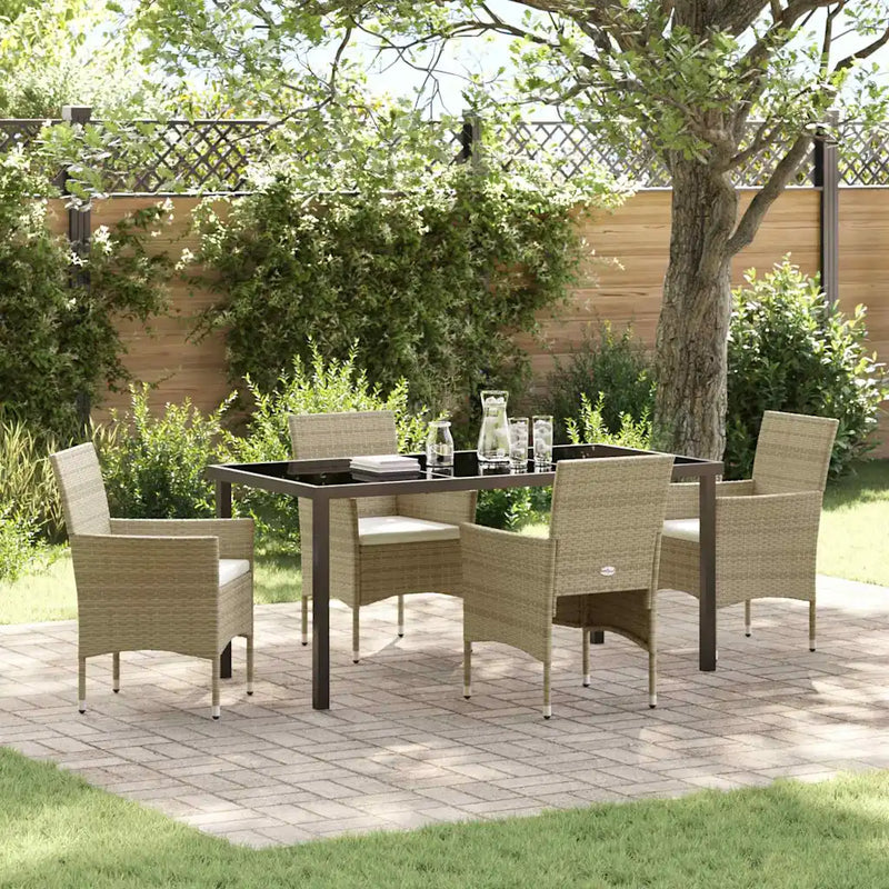 Garden Dining Set with Cushion 5 pcs Beige Poly Rattan