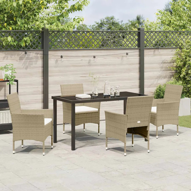 Garden Dining Set with Cushion 5 pcs Beige Poly Rattan