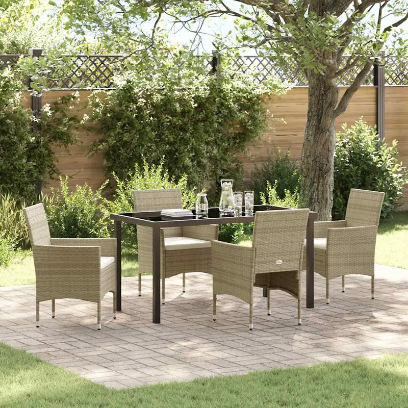 Garden Dining Set with Cushion 5 pcs Beige Poly Rattan
