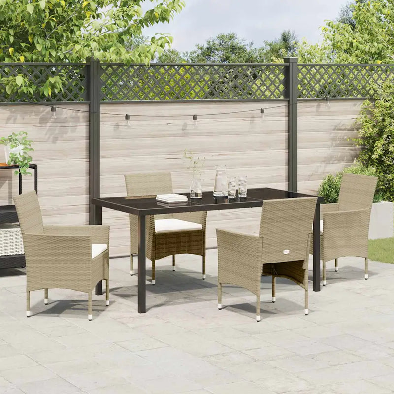 Garden Dining Set with Cushion 5 pcs Beige Poly Rattan