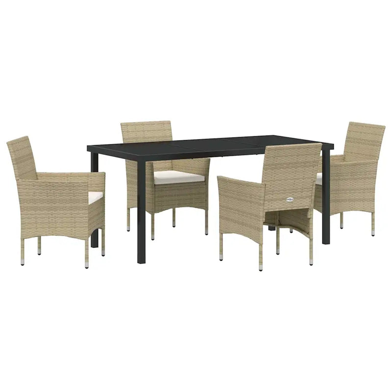 Garden Dining Set with Cushion 5 pcs Beige Poly Rattan